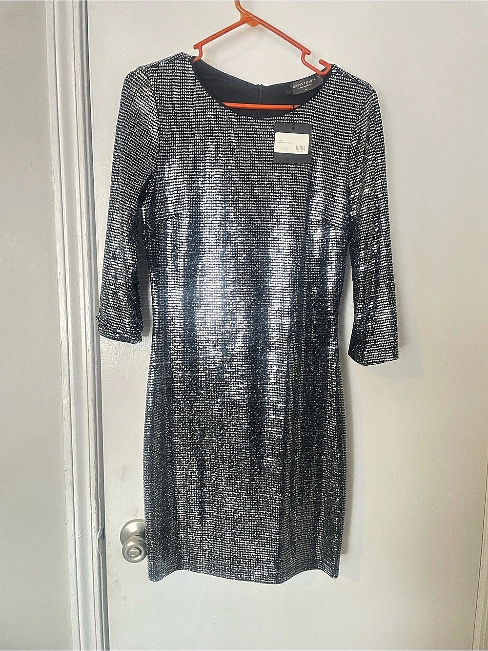 Dress Forum Mosaic Bodycon Dress Geometric Mini Dress in Black & Silver Size
